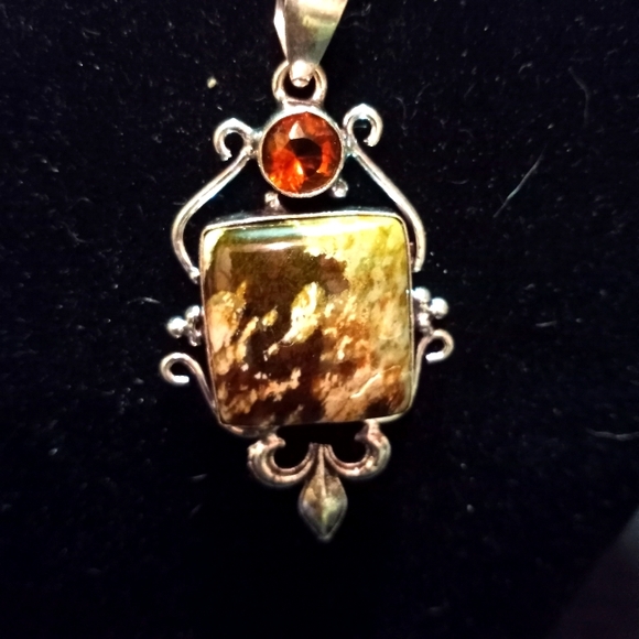 Hand Crafted Jewelry - Handmade Ocean Jasper and Citrine Pendant Necklace